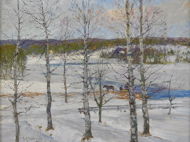 1862-Anton Genberg - Paesaggio invernale nordico con betulle
